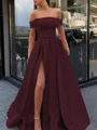 A-line kjole Bare Skuldre Sweep/Børste train Satin Ballkjole med Benspalte