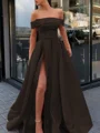 A-line kjole Bare Skuldre Sweep/Børste train Satin Ballkjole med Benspalte