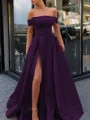 A-line kjole Bare Skuldre Sweep/Børste train Satin Ballkjole med Benspalte