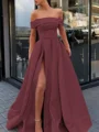 A-line kjole Bare Skuldre Sweep/Børste train Satin Ballkjole med Benspalte