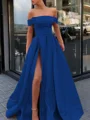A-line kjole Bare Skuldre Sweep/Børste train Satin Ballkjole med Benspalte