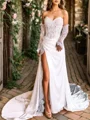 Sheath Sweetheart Lange ermer Applikasjoner Blonder Kapell Slep Korsett Brudekjoler