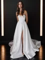 A-line kjole Rett Kapell Slep Satin Korsett Brudekjoler
