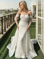 Sheath Spaghetti Lange ermer Applikasjoner Blonder Kapell Slep Tyll Brudekjoler