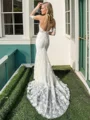 Sheath Spaghetti Lange ermer Applikasjoner Blonder Kapell Slep Tyll Brudekjoler