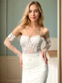Sheath Spaghetti Lange ermer Applikasjoner Blonder Kapell Slep Tyll Brudekjoler