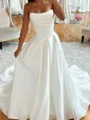 A-line kjole Rett Plissert Katedral Slep Satin Korsett Brudekjoler
