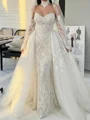 Sheath Sweetheart Lange ermer Applikasjoner Blonder Bane-tog Tyll Korsett Brudekjoler