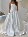 A-line kjole Rett Plissert Katedral Slep Satin Korsett Brudekjoler