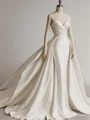 Sheath Sweetheart Plissert Kapell Slep Strekk Crêpe Korsett Brudekjoler