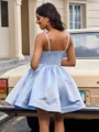 Ballkjole/Prinsesse Spaghetti Bue Kort/Mini Satin Kjole