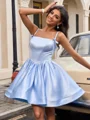 Ballkjole/Prinsesse Spaghetti Bue Kort/Mini Satin Kjole