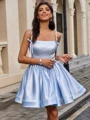 Ballkjole/Prinsesse Spaghetti Bue Kort/Mini Satin Kjole