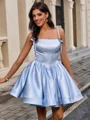 Ballkjole/Prinsesse Spaghetti Bue Kort/Mini Satin Kjole