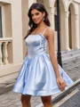 Ballkjole/Prinsesse Spaghetti Bue Kort/Mini Satin Kjole