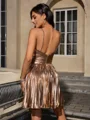 A-line kjole Halterneck Plissert Kort/Mini Metallic Satin Kjole