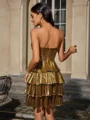 A-line kjole Sweetheart Brusende Volanger Kort/Mini Metallic Satin Kjole