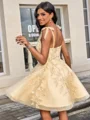 Ballkjole/Prinsesse Stropper Applikasjoner Blonder Kort/Mini Tyll Kjole