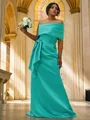 Sheath Satin Ruched En skuldret Ermeløs Sweep/Børste train Brudepikekjoler