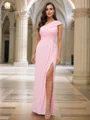 Sheath Jersey Ruched En skuldret Ermeløs Gulvlengde Brudepikekjoler