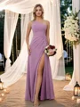 Sheath Chiffong Ruched En skuldret Ermeløs Gulvlengde Brudepikekjoler