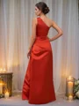 A-line kjole Satin Ruched En skuldret Ermeløs Gulvlengde Brudepikekjoler