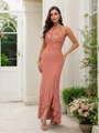 Sheath Chiffong Blonder Halterneck Ermeløs Asymmetrisk Brudepikekjoler