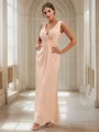 Sheath Jersey Ruched V-hals Ermeløs Gulvlengde Brudepikekjoler