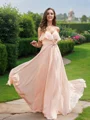 A-line kjole Chiffong Sash/Bånd/Belte V-Neck Ermeløs Gulvlengde Brudepikekjoler