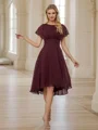 A-line kjole Chiffong Ruched Scoop Kortermer Asymmetrisk Brudepikekjoler