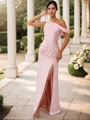Sheath Jersey Ruched Ermeløs Gulvlengde Brudepikekjoler