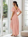 A-line kjole Chiffong Ruched V-hals Kortermer Asymmetrisk Brudepikekjoler