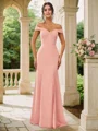 Sheath Chiffong Ruched Bare Skuldre Ermeløs Gulvlengde Brudepikekjoler