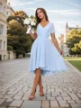 A-line kjole Chiffong Ruched V-hals Kortermer Asymmetrisk Brudepikekjoler