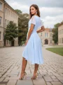 A-line kjole Chiffong Ruched V-hals Kortermer Asymmetrisk Brudepikekjoler