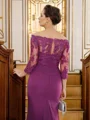 Sheath Chiffong Applikasjon Bare Skuldre Trekvart ermer Sweep/Børste train Brudens Mor Kjole