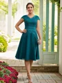 A-line kjole Chiffong Ruched V-hals Kortermer Knelengde Brudens Mor Kjole
