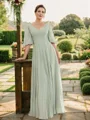 A-line kjole Chiffong Ruched V-hals Halvlang Gulvlengde Brudens Mor Kjole