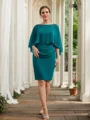 Sheath Chiffong Ruched Båthals Trekvart ermer Knelengde Brudens Mor Kjole