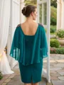 Sheath Chiffong Ruched Båthals Trekvart ermer Knelengde Brudens Mor Kjole