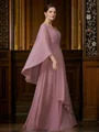 A-line kjole Chiffong Ruched V-hals Trekvart ermer Gulvlengde Brudens Mor Kjole