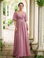 A-line kjole Chiffong Ruched V-hals Halvlang Gulvlengde Brudens Mor Kjole