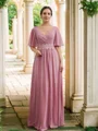 A-line kjole Chiffong Ruched V-hals Halvlang Gulvlengde Brudens Mor Kjole