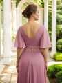 A-line kjole Chiffong Ruched V-hals Halvlang Gulvlengde Brudens Mor Kjole