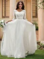 A-line kjole Ruched Sweetheart Tyll Trekvart ermer Sweep/Børste train Brudekjoler