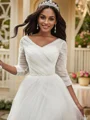 A-line kjole Ruched Sweetheart Tyll Trekvart ermer Sweep/Børste train Brudekjoler