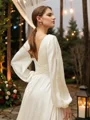 A-line kjole Sateng Chiffongg Ruched V-hals Lange ermer Katedral Slep Brudekjoler