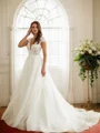 A-line kjole Organza Blonder V-hals Kortermer Bane-tog Brudekjoler