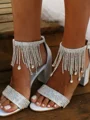 Dame Sateng Med Rhinestone Peeptoe Klumpete Hæl Bryllupssko