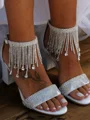 Dame Sateng Med Rhinestone Peeptoe Klumpete Hæl Bryllupssko